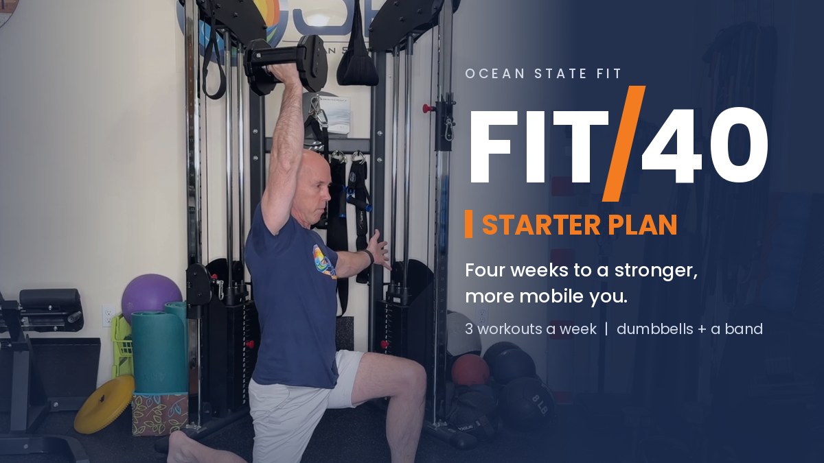 FIT/40 Starter Plan: John Miller pressing a dumbbell overhead